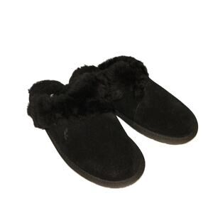 Koolaburra by UGG Womens Milo Black Suede Faux Fur Scuffs Slippers New Sz 6